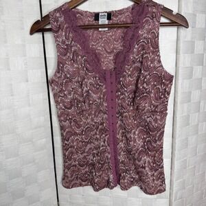 Y2K Pink Gold Paisley Lace Sleeveless Top V-Neck Renaissance Style Steam Punk